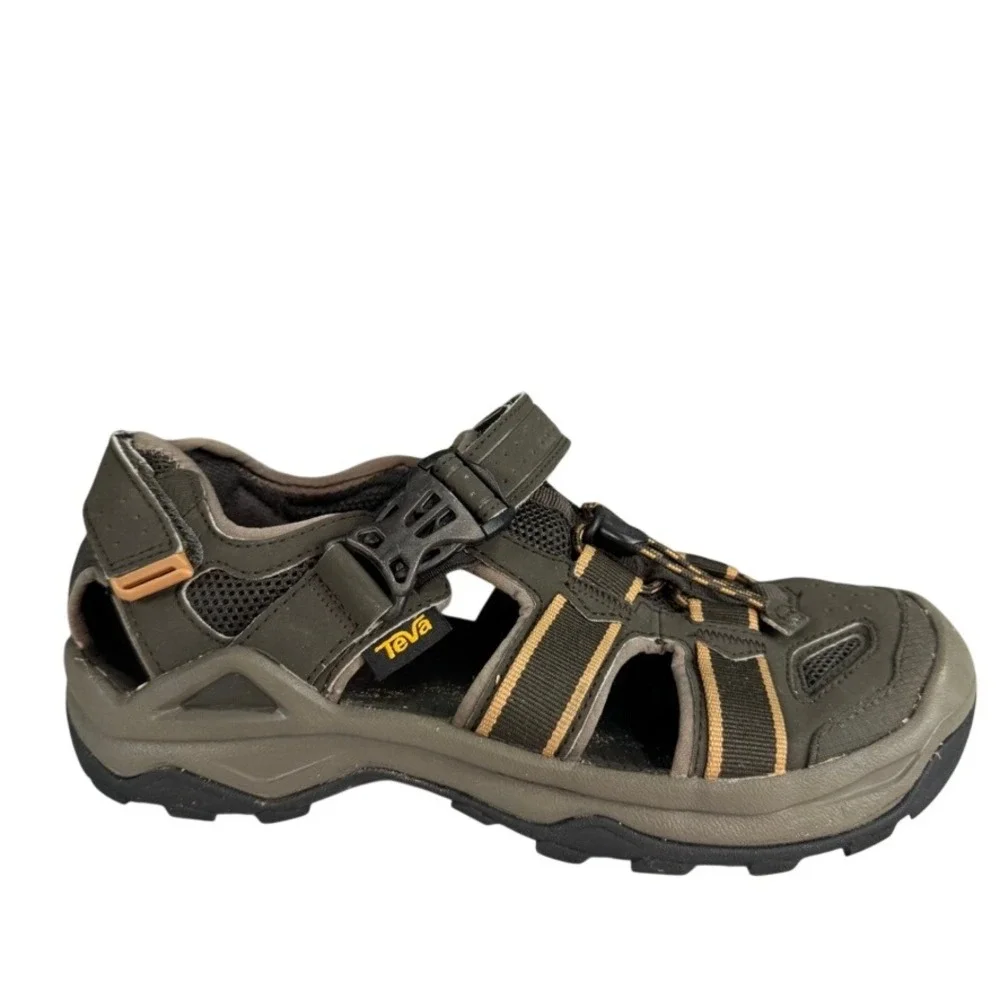 Teva Tanza Mens Closed Toe Hiking Sandals Olive Green Tan Water Shoes Size 8.5